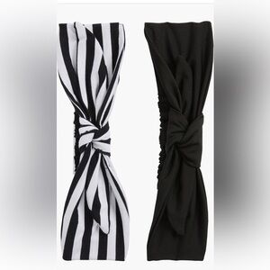 🆕Lele Sadoughi Betty Assorted 2-Pack Black White Stripe Print Headbands::NWT::